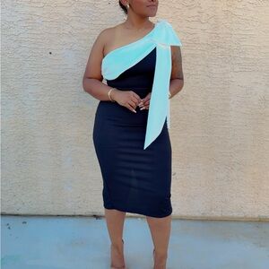 Elegant Black and White One-Shoulder Dress